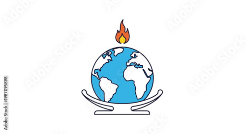 A hand holding a globe with flame.