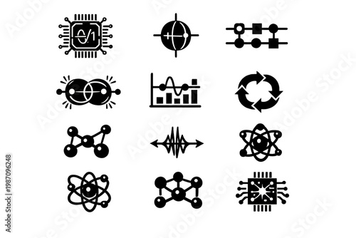 Vector icons computing generation diagram black technology structure quantum simple image symbol