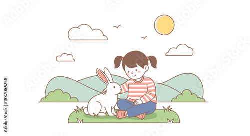 Little girl sitting with white rabbit 1.