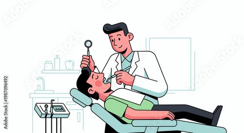 Dentist examining patient in clinic.
