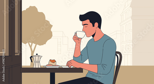 Man sitting alone drinking coffee.