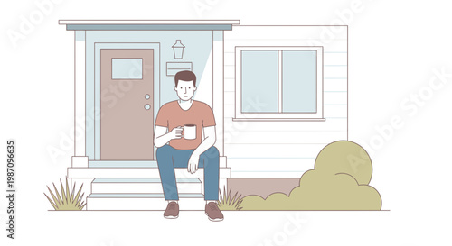Man sitting on porch steps alone.