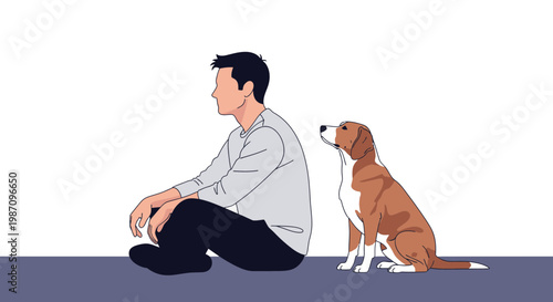 Man sitting with brown dog.