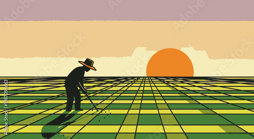 Man working in a field land.