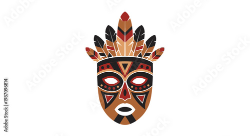 Vibrant Tribal Mask with Feathers.