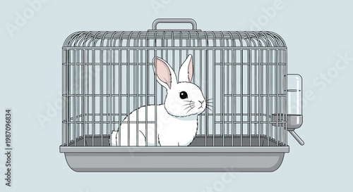 White Rabbit Sitting in Cage Alone.