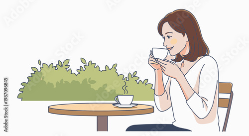 Woman drinking from a cup.