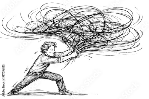 Stabilizing concept simple icon moving doodle messy control vector generation image person