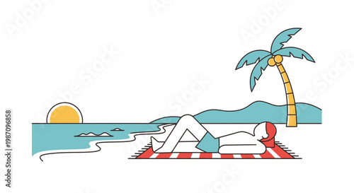 Woman Relaxing on Beach Towel Outdoors.