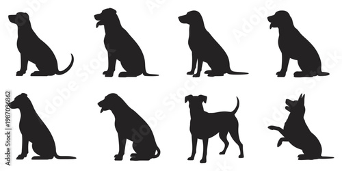 Alert standing dog silhouettes, watchful pet posture, canine profile, animal care theme, clean vector illustration eps 10 for design