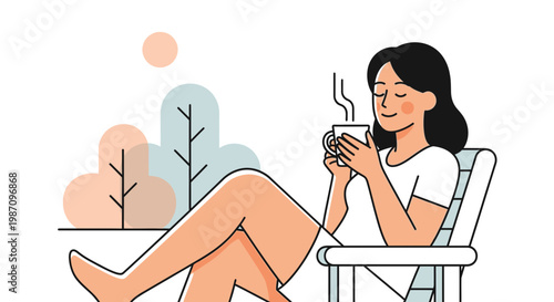Woman sitting relaxed with coffee.