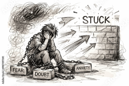 Vector generation doodle feeling move forward icon stuck person simple messy to