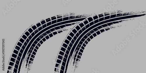 Black tire marks on road, Black rubber tire marks and tread marks, Tire trace track wheels texture and background, Auto tire tread grunge. Eps10