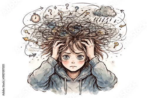 Icon feeling minimal image generation doodle messy lost vector simple style person mind