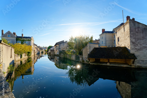 The Loing canal in Nemours city. Île-de-France region