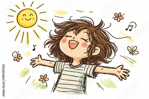 Doodle vector messy sketch enjoying simple rough sunlight icon image generation uneven lines