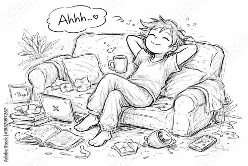 Icon relaxing generation doodle after person stress rough vector messy image raw