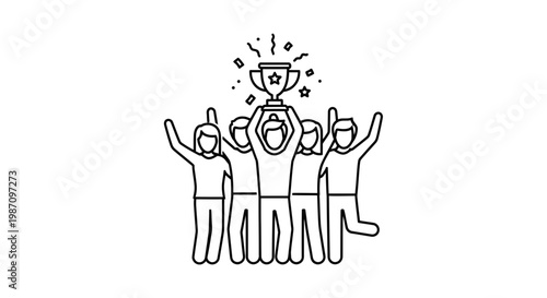 Group of people celebrating with trophy.