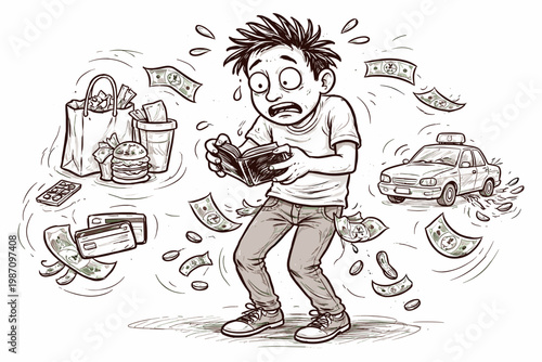 Doodle person spending icon vector money losing generation simple problem image uneven