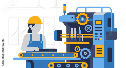 Industrial worker operating large machine.