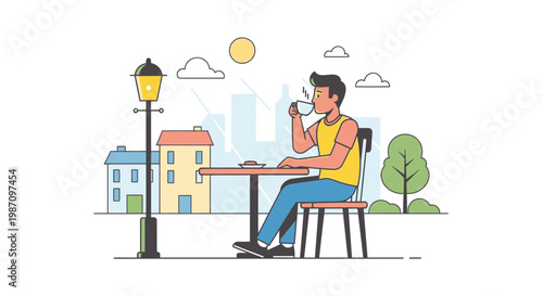 Man sitting alone at outdoor table.