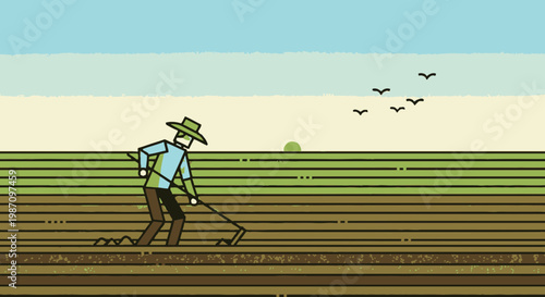 Man working in the farm field.