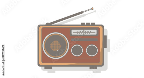 Vintage brown wooden radio device.