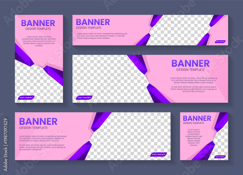 Business Banner Set for Advertising, Web and Social Media Marketing in Pink and Purple Gradient Theme