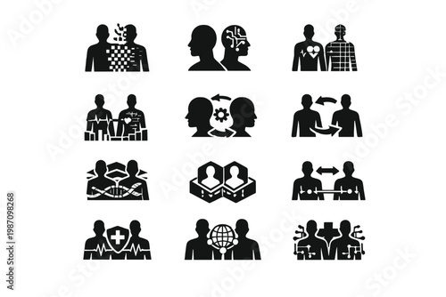 Structure workflow fill health symbol icon twin image biometric simple analytics vector