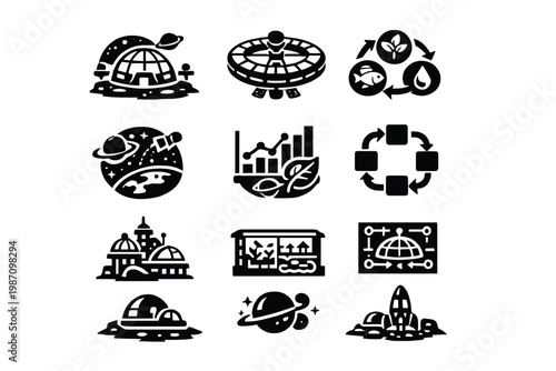 Space closed colony future vector fill generation habitat icon environment image diagram