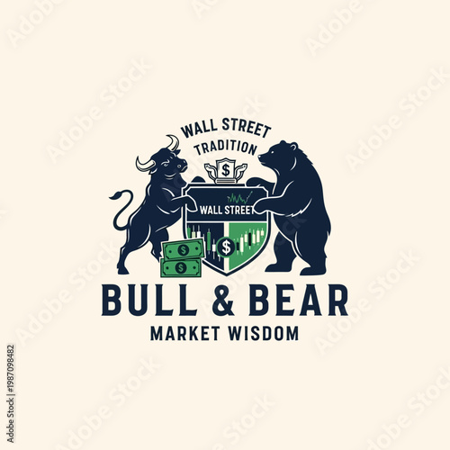 Bull and bear market symbols standing.