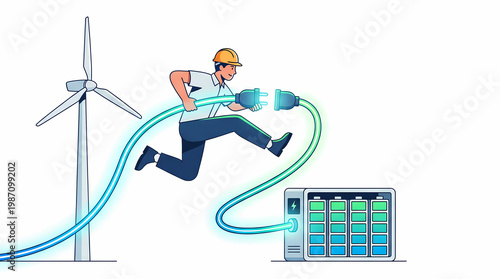 Innovative infrastructure tech for smart grid energy solutions urban environment digital illustration action viewpoint