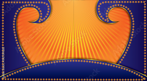 Luxury blue ornamental frame background with golden floral borders elegant vintage banner design template.