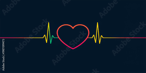 Heart and heartbeat symbol vector illustration representing health pulse and medical ecg line rhythm for cardiology care and healthcare life