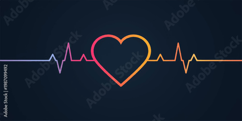 An electrocardiogram wave forms a healthy heart shape on a medical monitor to symbolize life, cardiology health, and the pulse of a beating EKG line in this medical illustration
