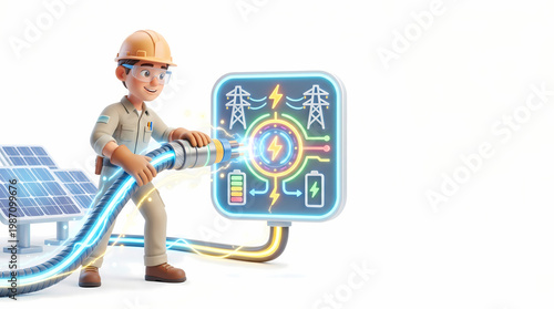 Innovative infrastructure tech enhancing smart grid solutions urban environment infographic style engineer at work