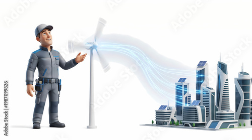 Innovative infrastructure tech for smart grid systems urban environment 3d model futuristic cityscape