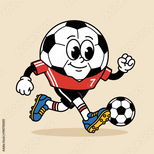A playful and cheerful cartoon soccer ball character donning a red jersey, symbolizing fun, sportsmanship, and enthusiasm for soccer, perfect for sports-related projects.