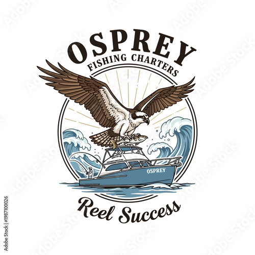 Osprey Bird Flying Over Boat.