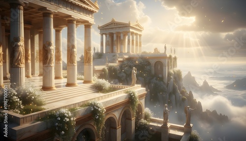 Majestic ancient Greek temple ruins atop a cliff with a breathtaking sunset