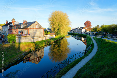 The Loing canal in Nemours city. Île-de-France region