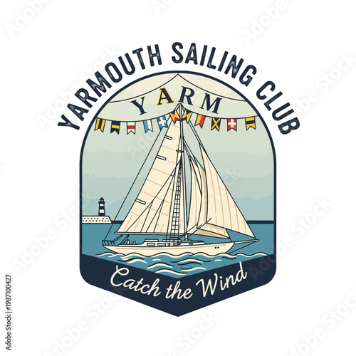 Принти на полотні Sailing Club Emblem with Sailboat.