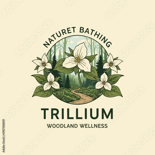 Trillium flowers in forest setting.