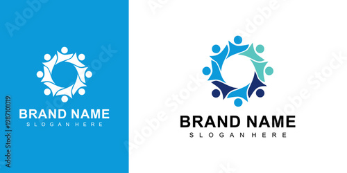 A creative team meets around a table with a logo design