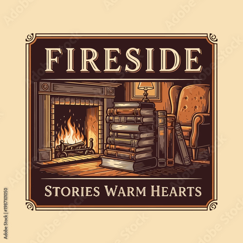 Warm cozy fireplace with burning flames.