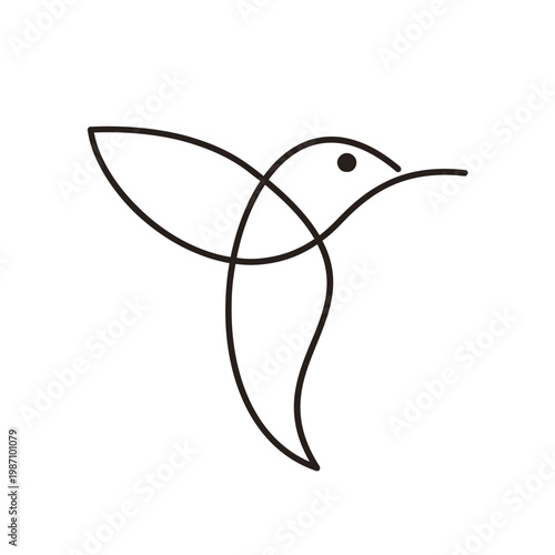 Minimalist Line Art Hummingbird Icon Flying Vector Illustration