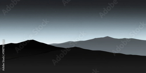 Abstract Serene Mountainscape: A panoramic view of layered mountains fades into a serene, gradient sky, inviting contemplation and peace.