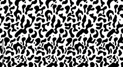 Abstract leopard print pattern background with organic black animal spots on transparent grid for creative textile design. Vector Illustration