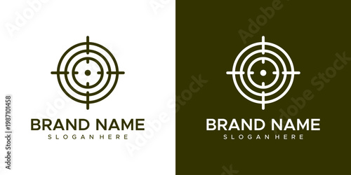 Stylized Target Logo Design on Dark Green and White Backgrounds
