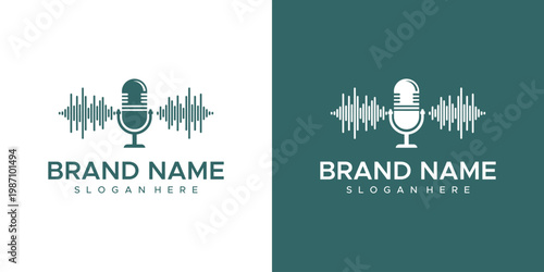Logo Design Featuring Microphone Sound Waves in Two Color Schemes
